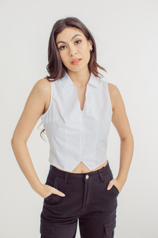 Lian White Halter Top with With Spread Collar - Mossimo PH