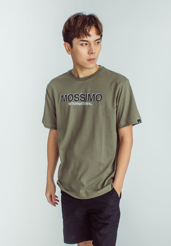 Lichen Green Basic Round Neck Comfort Fit Tee with Carbon and Flat Print - Mossimo PH