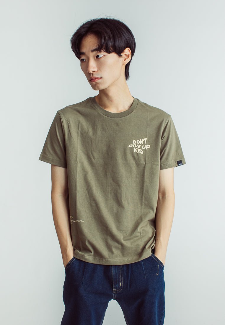 Lichen Green Basic Round Neck Muscle Fit Tee with Flat Print - Mossimo PH