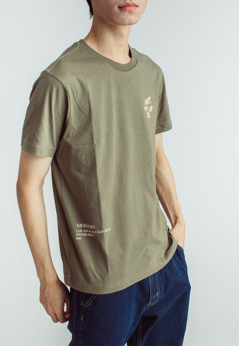 Lichen Green Basic Round Neck Muscle Fit Tee with Flat Print - Mossimo PH