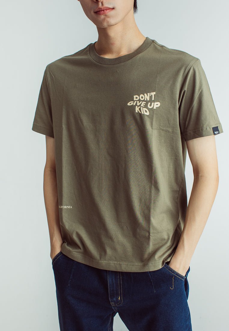 Lichen Green Basic Round Neck Muscle Fit Tee with Flat Print - Mossimo PH