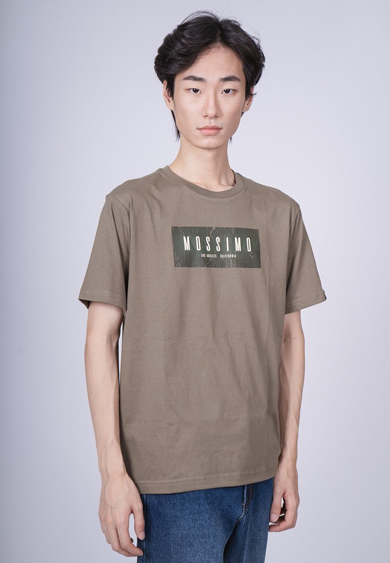 Lichen Green Basic Round Neck with High Density and Flat Print Comfort Fit Tee - Mossimo PH