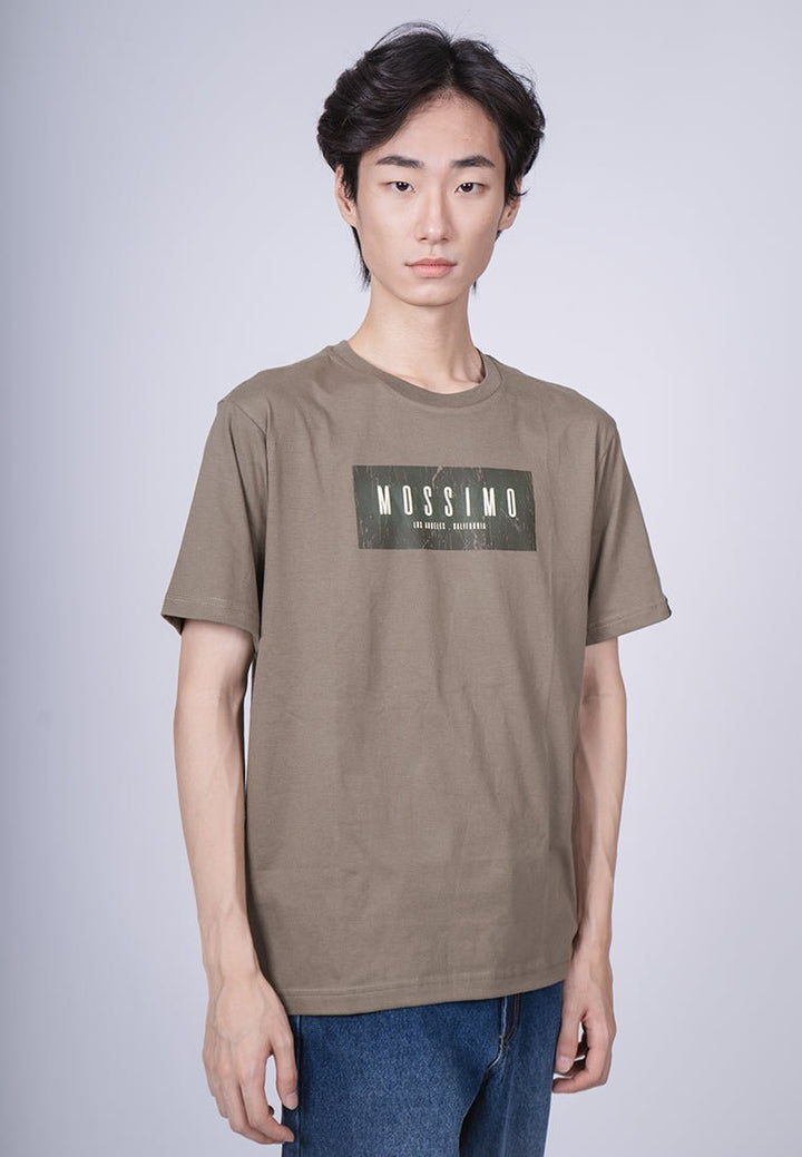 Lichen Green Basic Round Neck with High Density and Flat Print Comfort Fit Tee - Mossimo PH