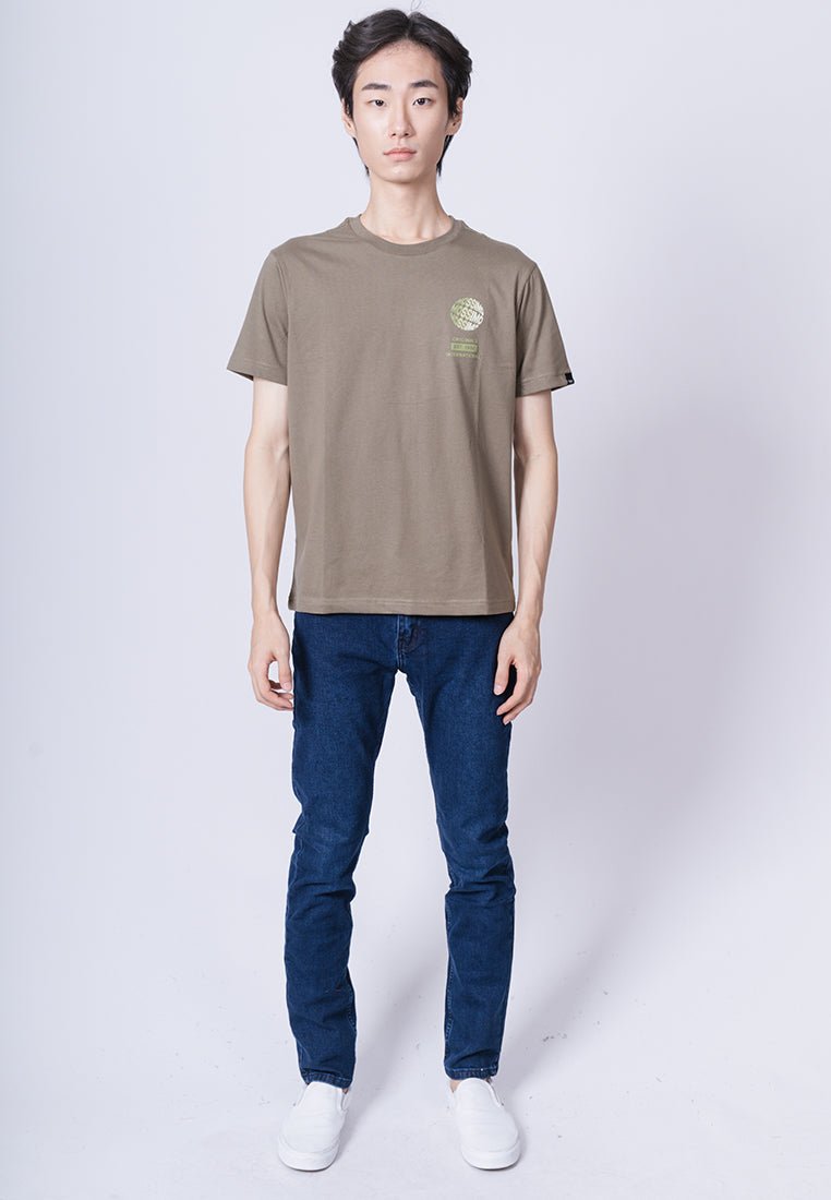 Lichen Green Muscle Fit Basic Round Neck Tee with Slight Embossed Print - Mossimo PH