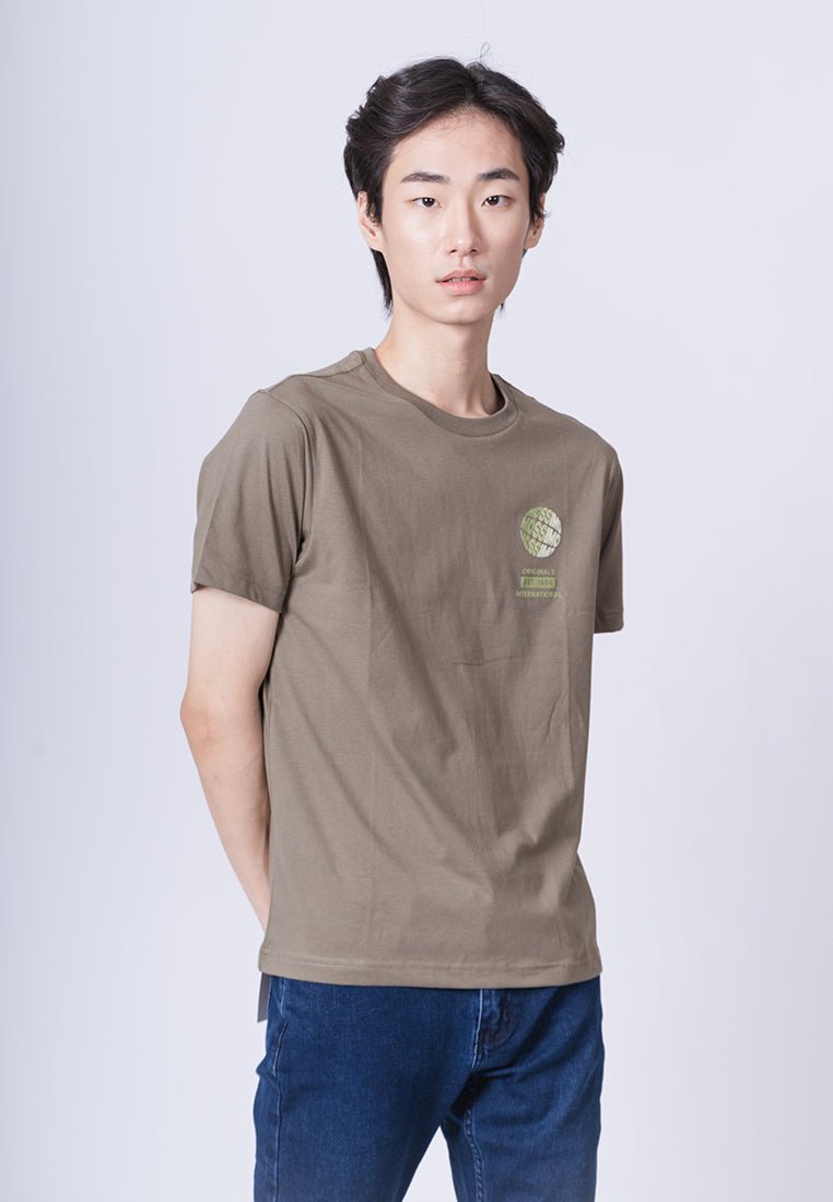 Lichen Green Muscle Fit Basic Round Neck Tee with Slight Embossed Print - Mossimo PH