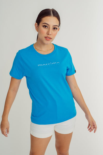 Malibu Blue with Big Branding Flat Print and Silicone Gel Classic Fit Tee - Mossimo PH