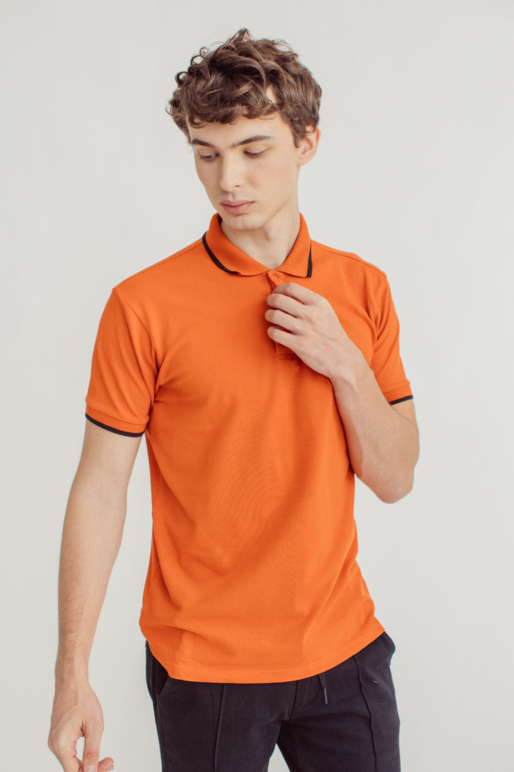 Mango Rust Polo Shirt with Stripes Tipping and Embroidery - Mossimo PH