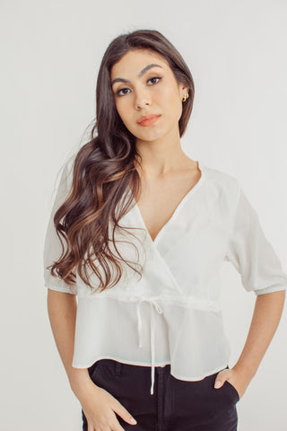 Marie White Mock Wrap V Neck Top with Drawstring - Mossimo PH