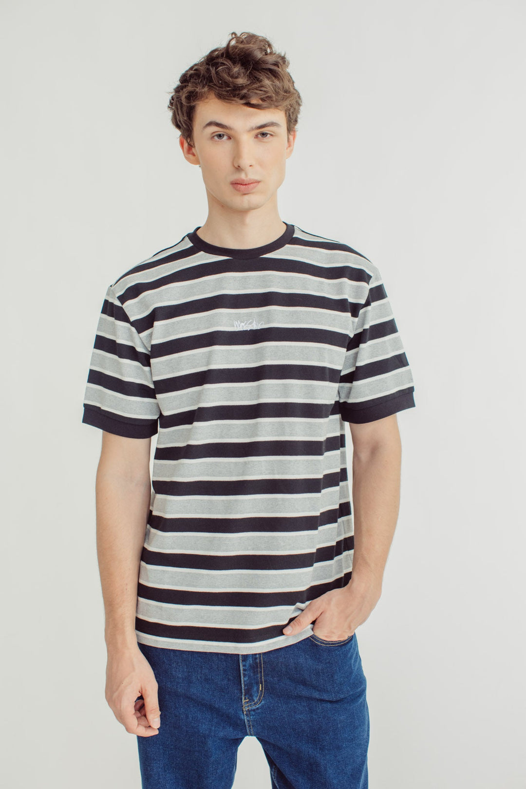 Marky Black Gray Stripes with Embroidery Comfort Fit Tee - Mossimo PH