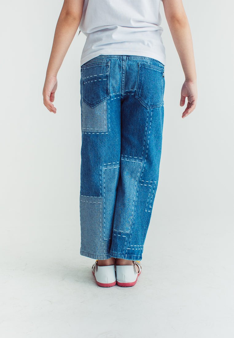 Medium Blue Wide Leg High Waist Patchwork Jeans - Mossimo PH