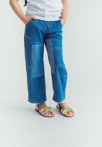 Medium Blue Wide Leg High Waist Patchwork Jeans - Mossimo PH