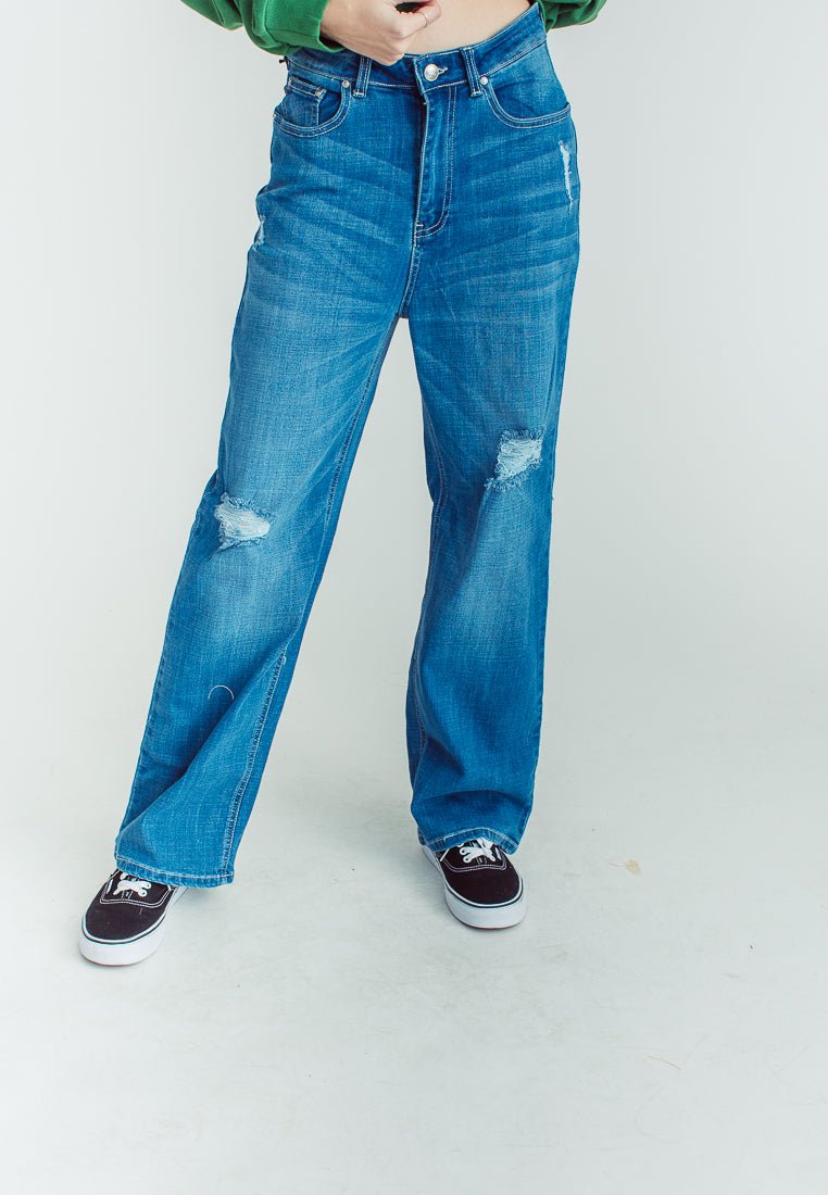 Medium Blue Wide Leg Ripped Jeans - Mossimo PH