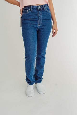 Medium Blue Womens Basic Five Pocket Straight High Jeans - Mossimo PH