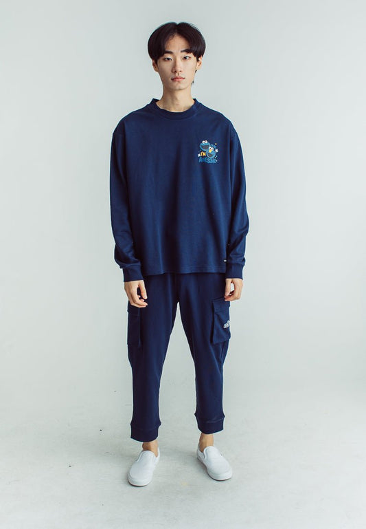 Midnight Blue Pullover and Pants Set with Oscar and Elmo Print Design - Mossimo PH