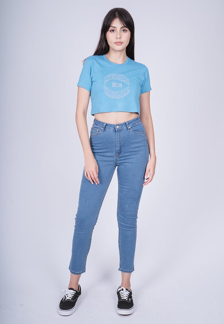 Mossimo Blue Moon with Original Est. 1986 Flat and High Density Print Vintage Cropped Fit Tee - Mossimo PH