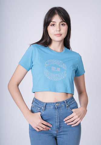 Mossimo Blue Moon with Original Est. 1986 Flat and High Density Print Vintage Cropped Fit Tee - Mossimo PH
