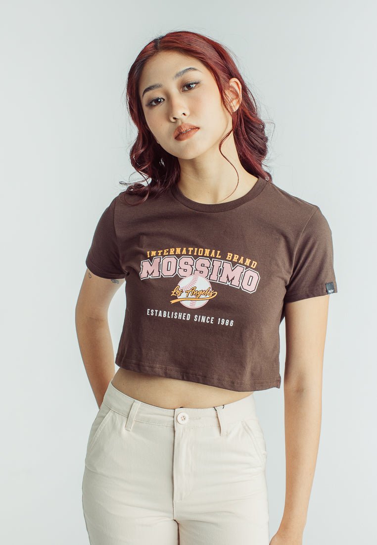 Mossimo Choco Brown Internatinal Brand L.A Est. Since 1986 Flat Print Vintage Cropped Fit Tee - Mossimo PH