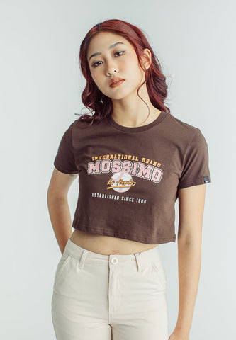Mossimo Choco Brown Internatinal Brand L.A Est. Since 1986 Flat Print Vintage Cropped Fit Tee - Mossimo PH