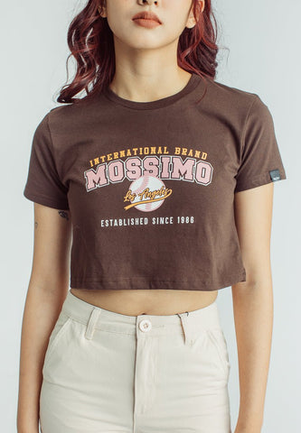 Mossimo Choco Brown Internatinal Brand L.A Est. Since 1986 Flat Print Vintage Cropped Fit Tee - Mossimo PH