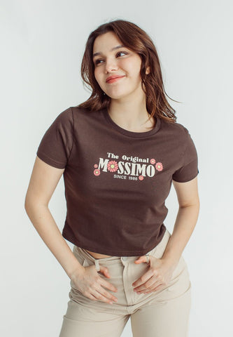 Mossimo Choco Brown with High Density Print and Soft Touch Floral Classic Cropped Fit Tee - Mossimo PH
