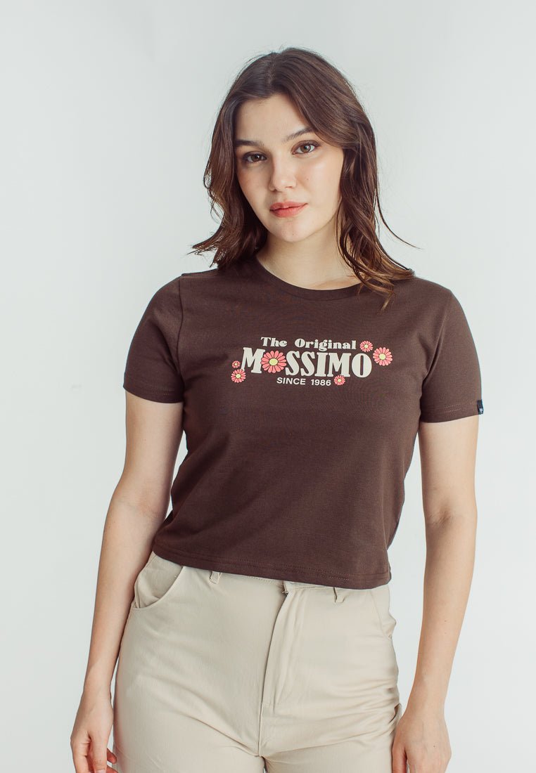 Mossimo Choco Brown with High Density Print and Soft Touch Floral Classic Cropped Fit Tee - Mossimo PH
