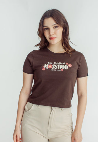 Mossimo Choco Brown with High Density Print and Soft Touch Floral Classic Cropped Fit Tee - Mossimo PH