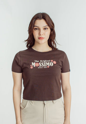 Mossimo Choco Brown with High Density Print and Soft Touch Floral Classic Cropped Fit Tee - Mossimo PH