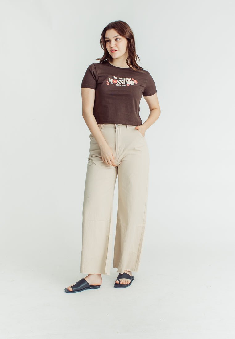 Mossimo Choco Brown with High Density Print and Soft Touch Floral Classic Cropped Fit Tee - Mossimo PH