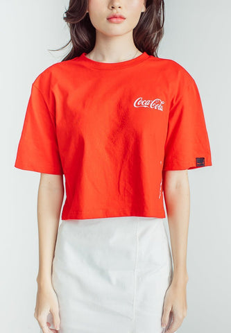 Mossimo Coca Cola Red Basic Tshirt with High Density Sugar Glitter Dip and Flat Print Modern Cropped Fit Tee - Mossimo PH