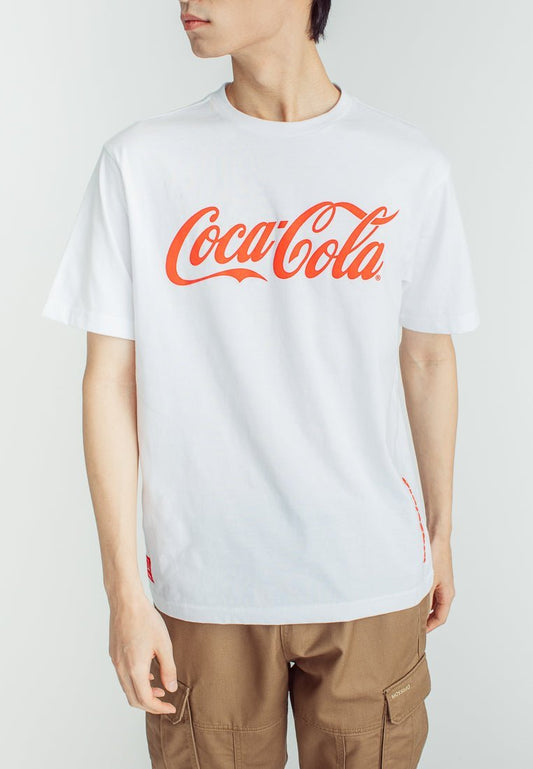 Mossimo Coca Cola White Unisex Basic Round Neck Comfort Fit Tee with Embossed Print - Mossimo PH