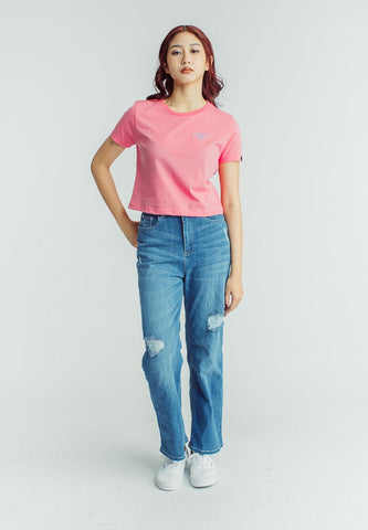 Mossimo Hot Pink Club Est. 1986 Embroidery Classic Cropped Fit Tee - Mossimo PH