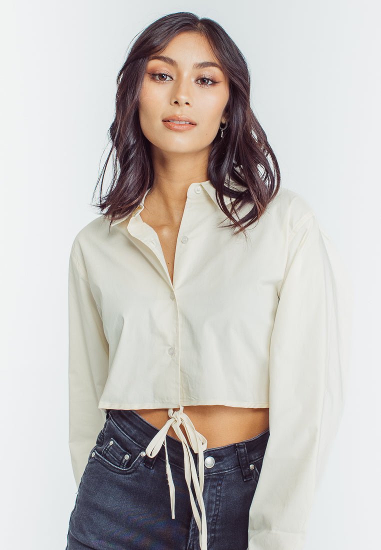 Mossimo Karylle White Cropped Buttondown with Waist Tie - Mossimo PH
