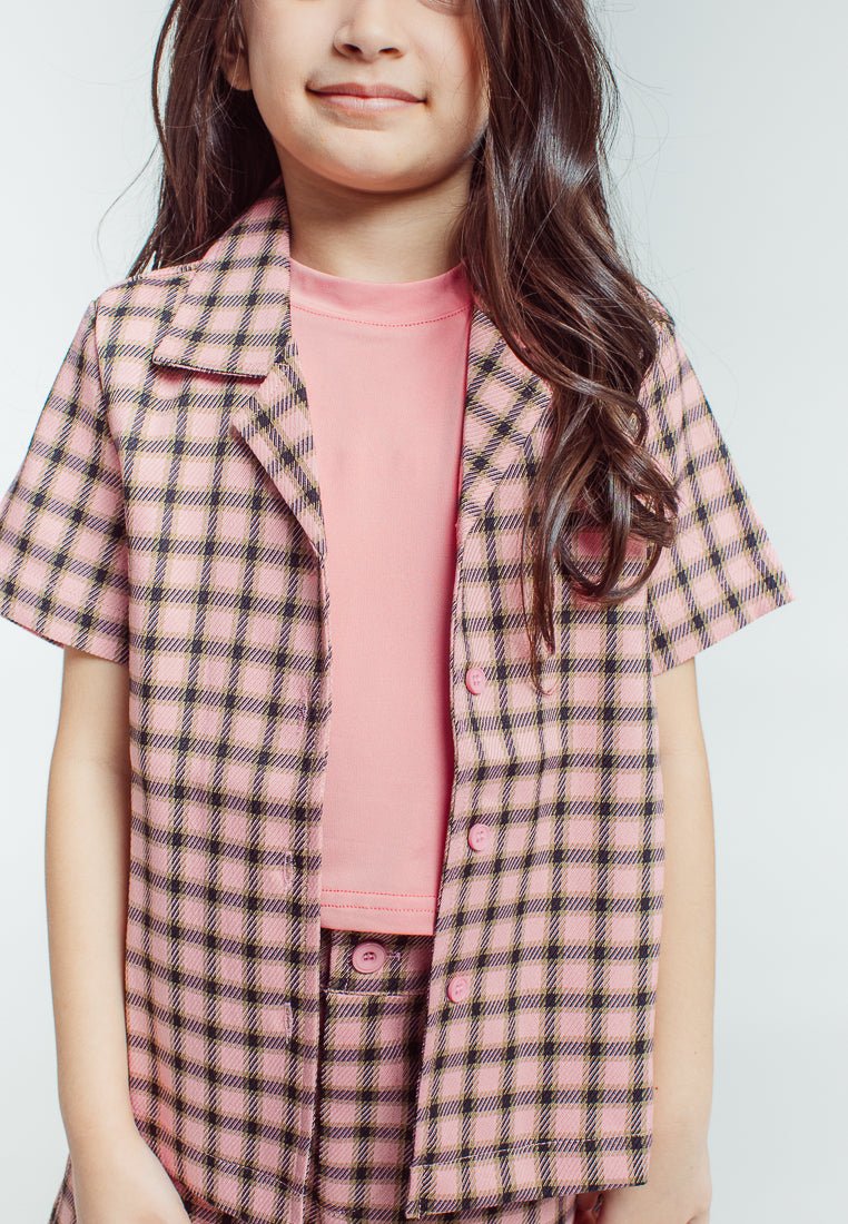 Mossimo Kids Girls Janella Pink Plaid Sports Collar Shirt with inner and Shorts - Mossimo PH