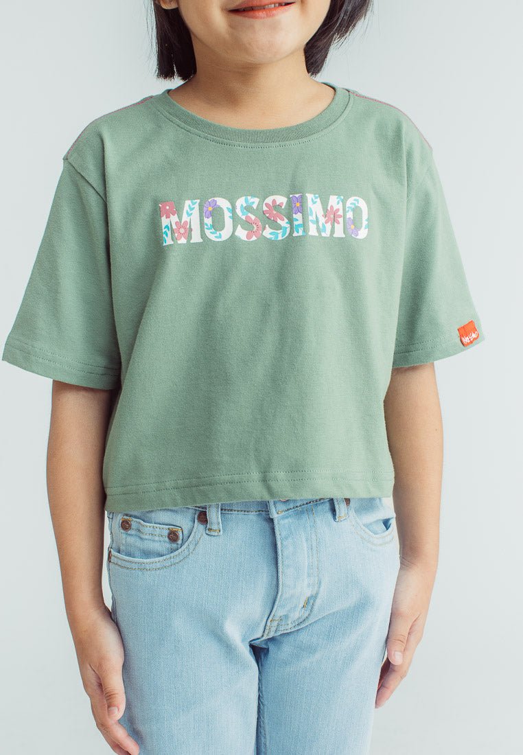 Mossimo Kids Girls Oak Leaves with Flower Embossed and Flat Print Loose Cropped Fit Tee - Mossimo PH
