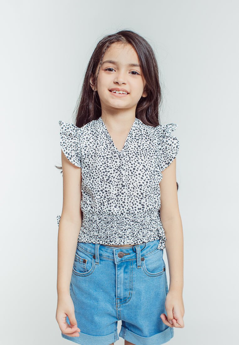 Mossimo Kids Girls Rosy White Blouse with Butterfy Sleeve and Side Shirred Knot - Mossimo PH