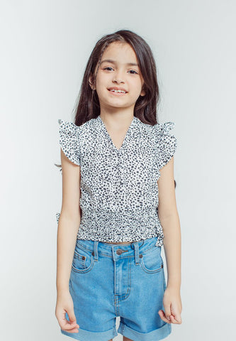 Mossimo Kids Girls Rosy White Blouse with Butterfy Sleeve and Side Shirred Knot - Mossimo PH