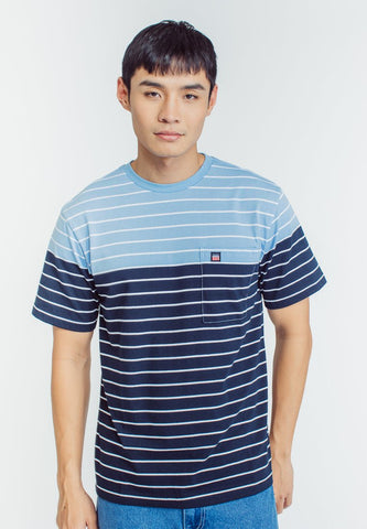Mossimo Miko Blue Stripes Round Neck Comfort Fit with Woven Patch - Mossimo PH