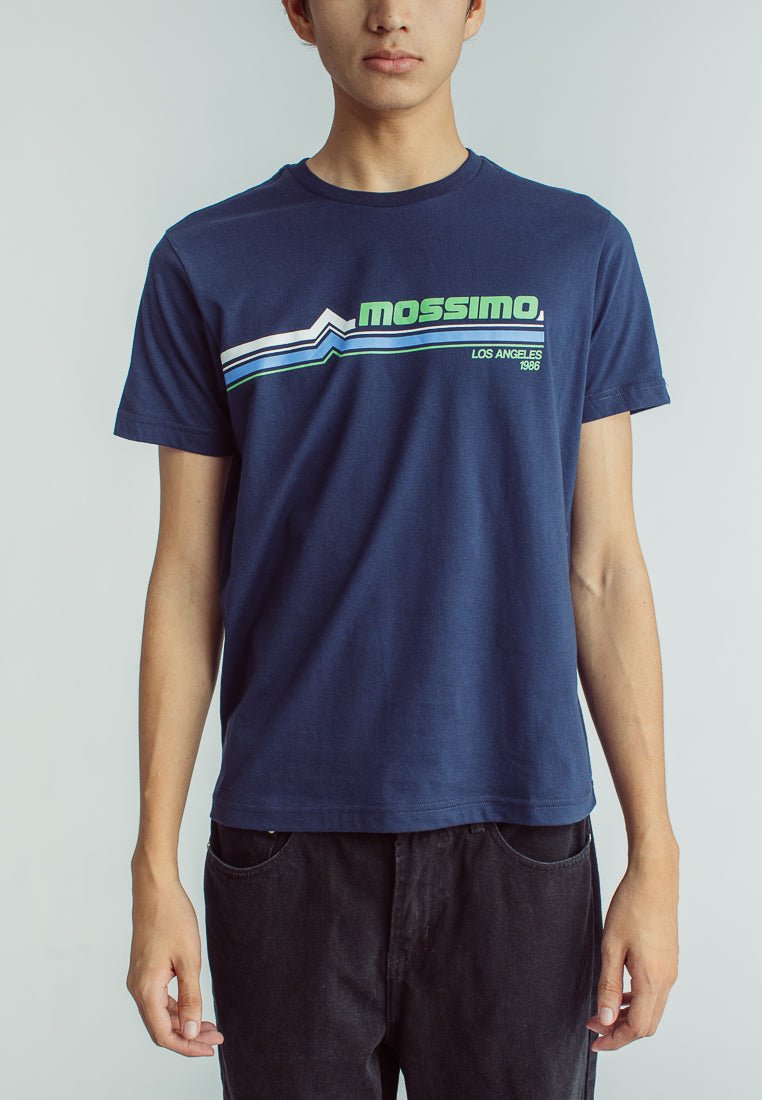 Mossimo Navy Blue Basic Round Neck with Flat Print Muscle Fit Tee - Mossimo PH
