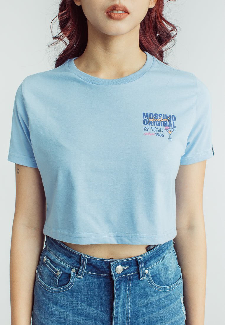 Mossimo Placid Blue with Original International Flat Print Super Cropped Fit Tee - Mossimo PH