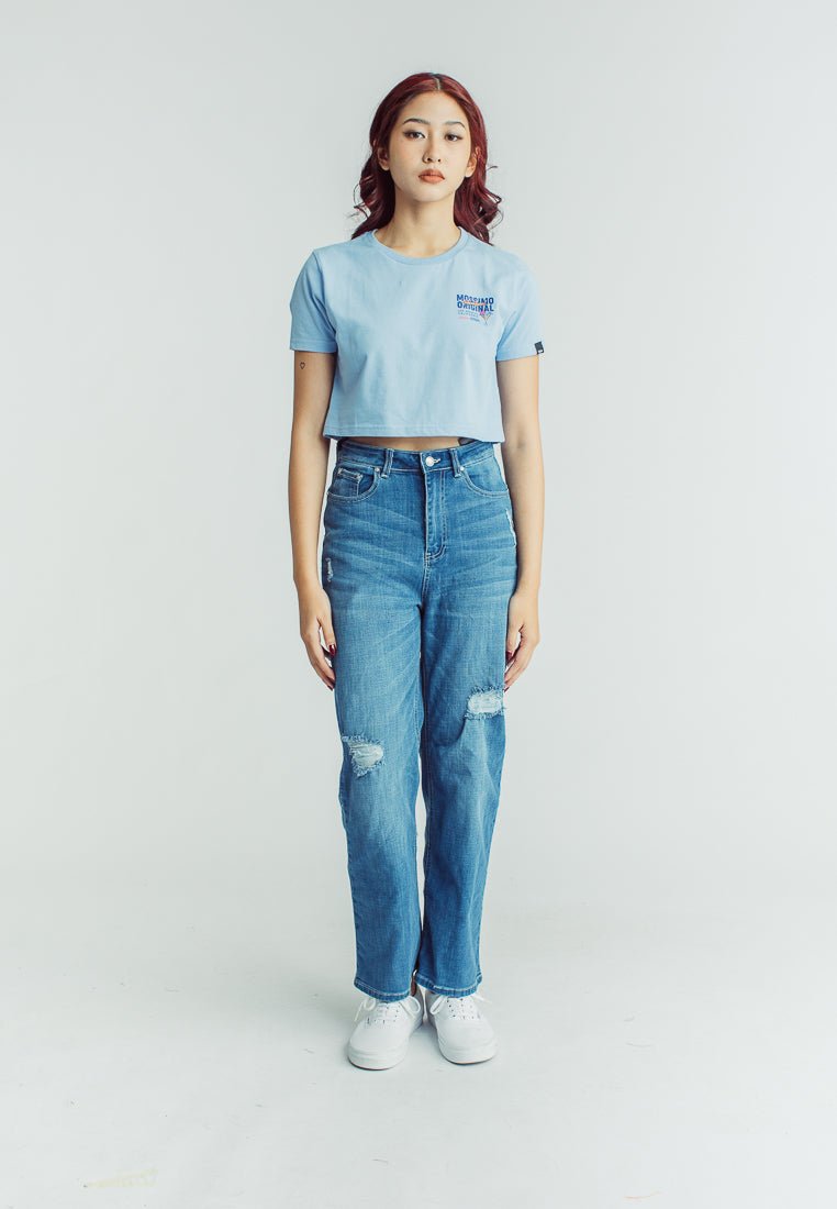 Mossimo Placid Blue with Original International Flat Print Super Cropped Fit Tee - Mossimo PH