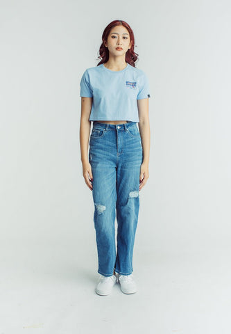 Mossimo Placid Blue with Original International Flat Print Super Cropped Fit Tee - Mossimo PH