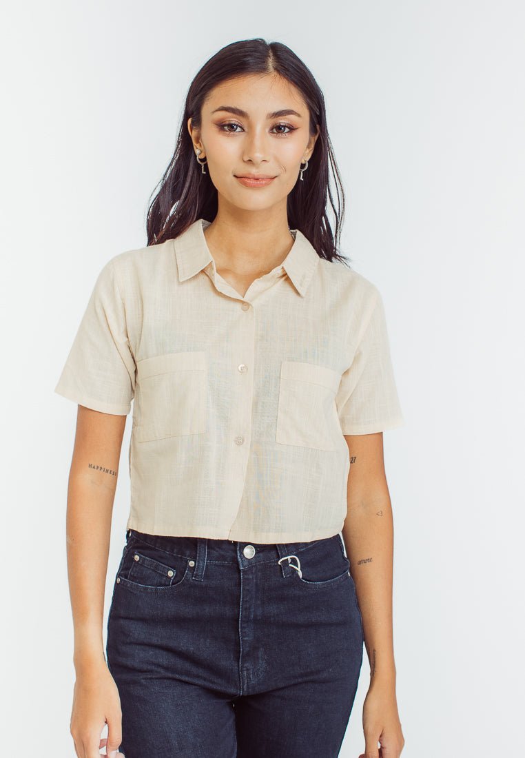 Mossimo Trina Beige Crop Buttondown with Large Pocket - Mossimo PH