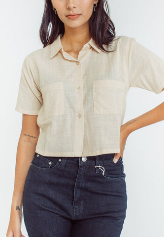 Mossimo Trina Beige Crop Buttondown with Large Pocket - Mossimo PH