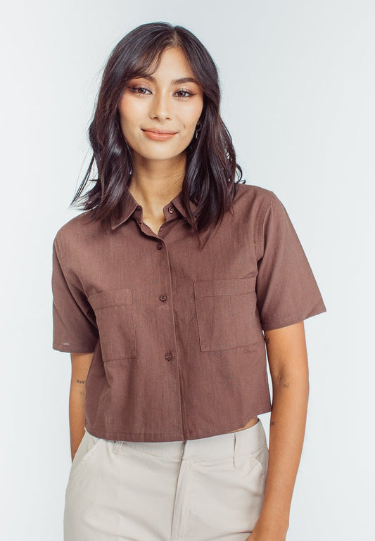Mossimo Trina Brown Crop Buttondown with Large Pocket - Mossimo PH
