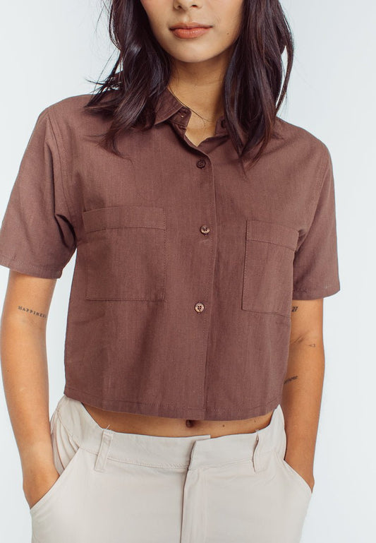 Mossimo Trina Brown Crop Buttondown with Large Pocket - Mossimo PH