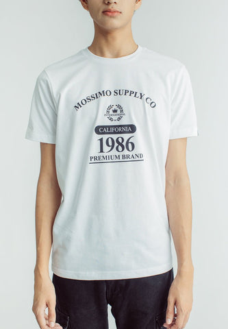Mossimo White Basic Round Neck Classic Fit Tee with Flat Print - Mossimo PH