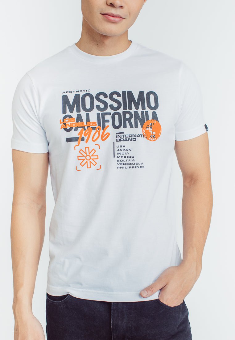 Mossimo White Basic Round Neck Classic Fit Tee with Flocking and Flat Print - Mossimo PH