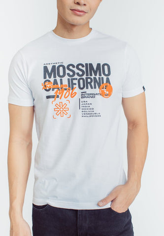 Mossimo White Basic Round Neck Classic Fit Tee with Flocking and Flat Print - Mossimo PH