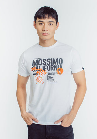 Mossimo White Basic Round Neck Classic Fit Tee with Flocking and Flat Print - Mossimo PH