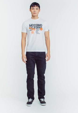 Mossimo White Basic Round Neck Classic Fit Tee with Flocking and Flat Print - Mossimo PH